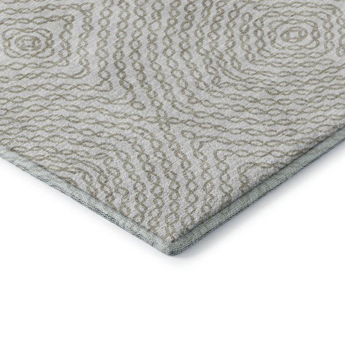 8' Geometric Washable Round Rug With UV Protection - Linen And Ivory