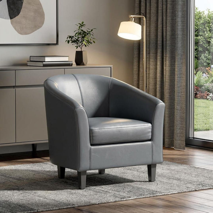 Leather Arm Chair - Gray / Dark Brown