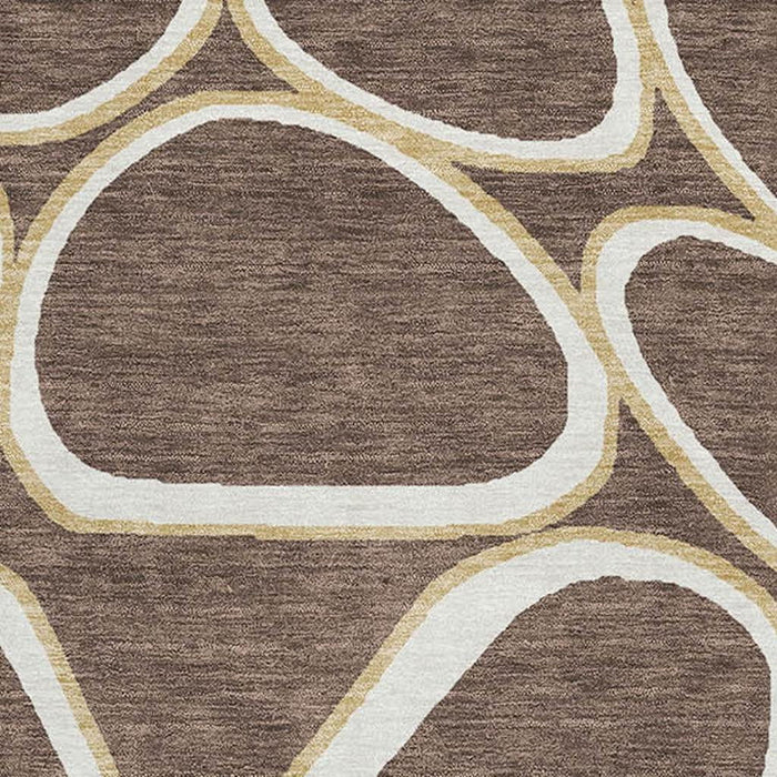 10' X 14' Geometric Washable Area Rug With UV Protection (681677) - Brown / Ivory / Gold