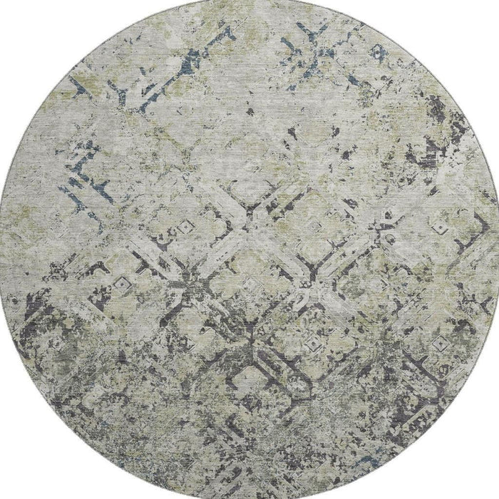 8' Diamond Washable Round Rug With UV Protection - Silver