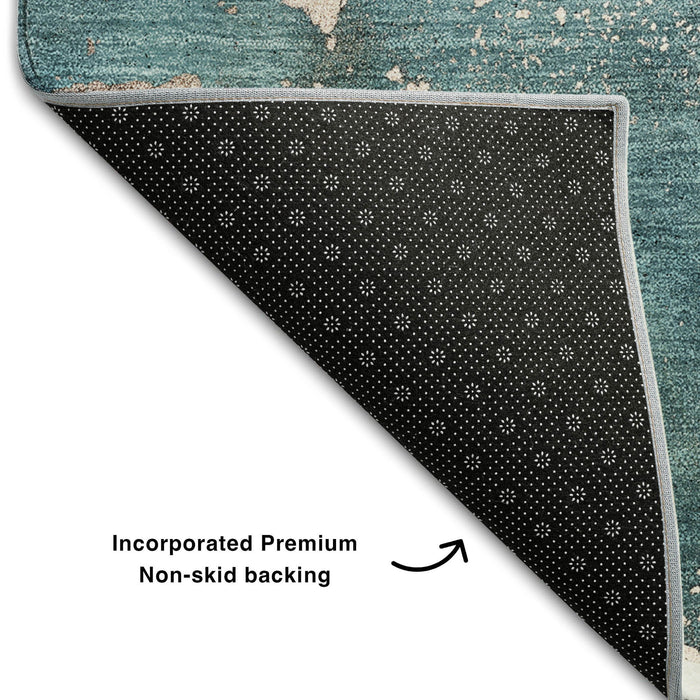 9' X 12' Abstract Washable Area Rug With UV Protection (647253) - Teal / Ivory