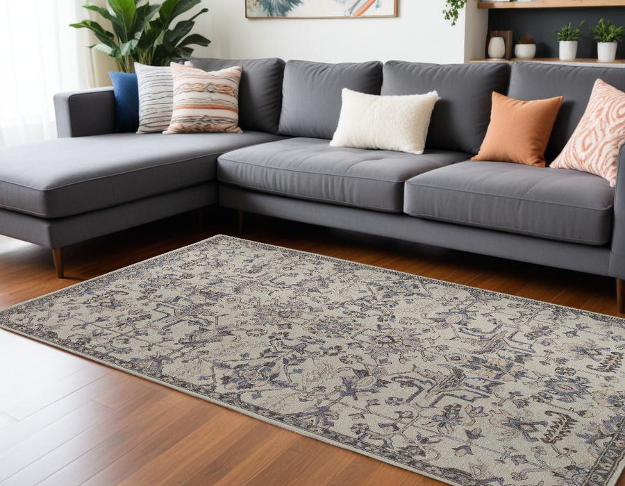 8' x 10' Wool Floral Tufted Handmade Stain Resistant Area Rug - Gray And Ivory