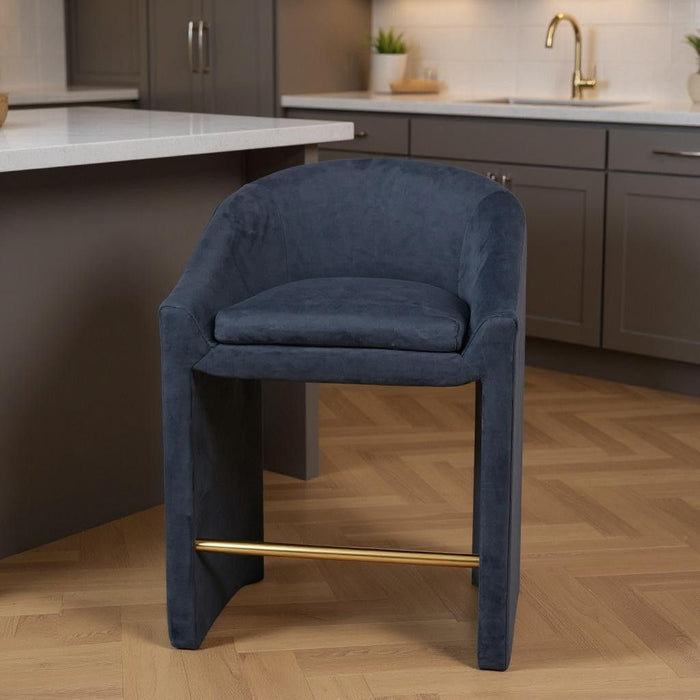 26" Velvet And Steel Counter Height Bar Chair - Gray / Gold