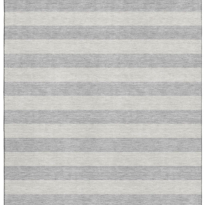 9' X 12' Striped Washable Area Rug With UV Protection (647763) - Pewter / Gray