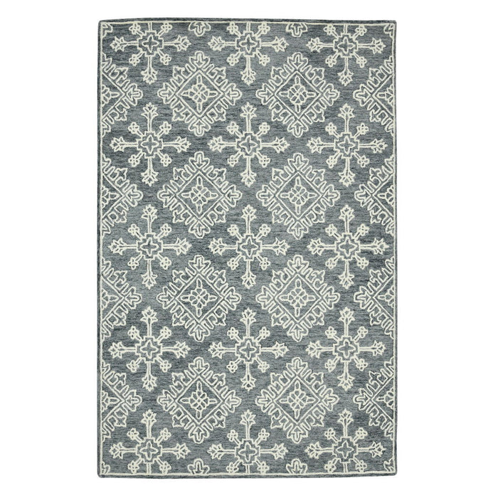 8' X 10' Wool Oriental Hand Hooked Area Rug - Dark Gray And Ivory