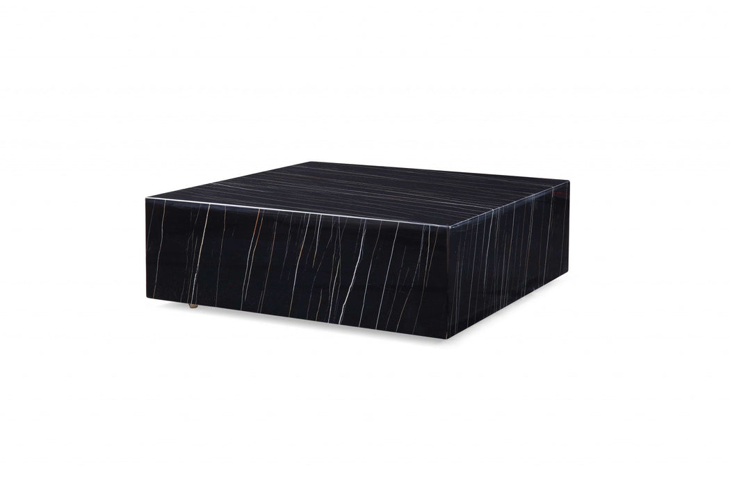 Genuine Marble And Brass Square Coffee Table - Black