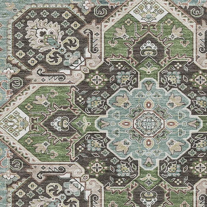 10' X 14' Oriental Washable Area Rug With UV Protection (681287) - Beige / Sage / Ivory