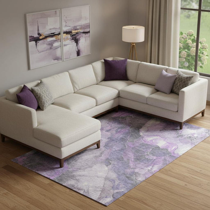 10' X 14' Floral Washable Area Rug With UV Protection (701395) - Purple / Ivory / Gray