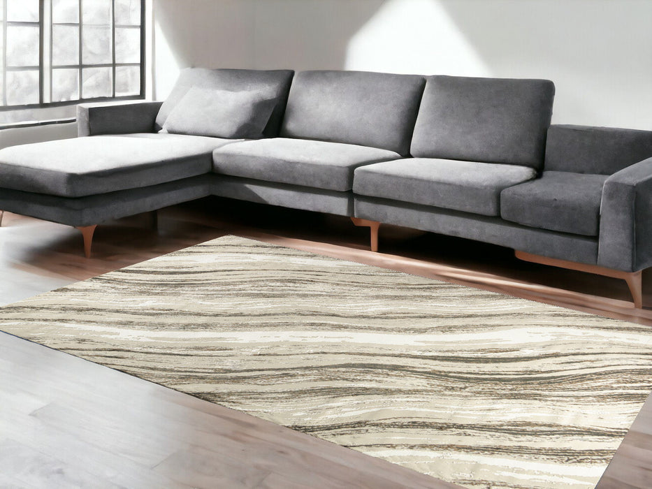 10' X 8' Abstract Non Skid Area Rug - Beige / Gray