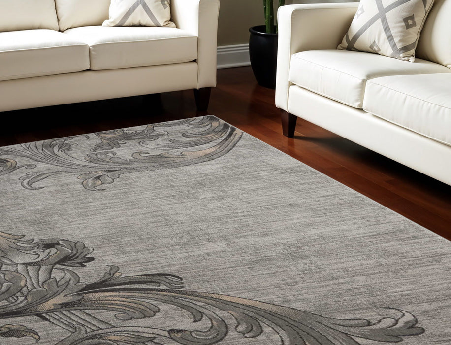 9' X 13' Floral Vines Area Rug - Graphite And Black