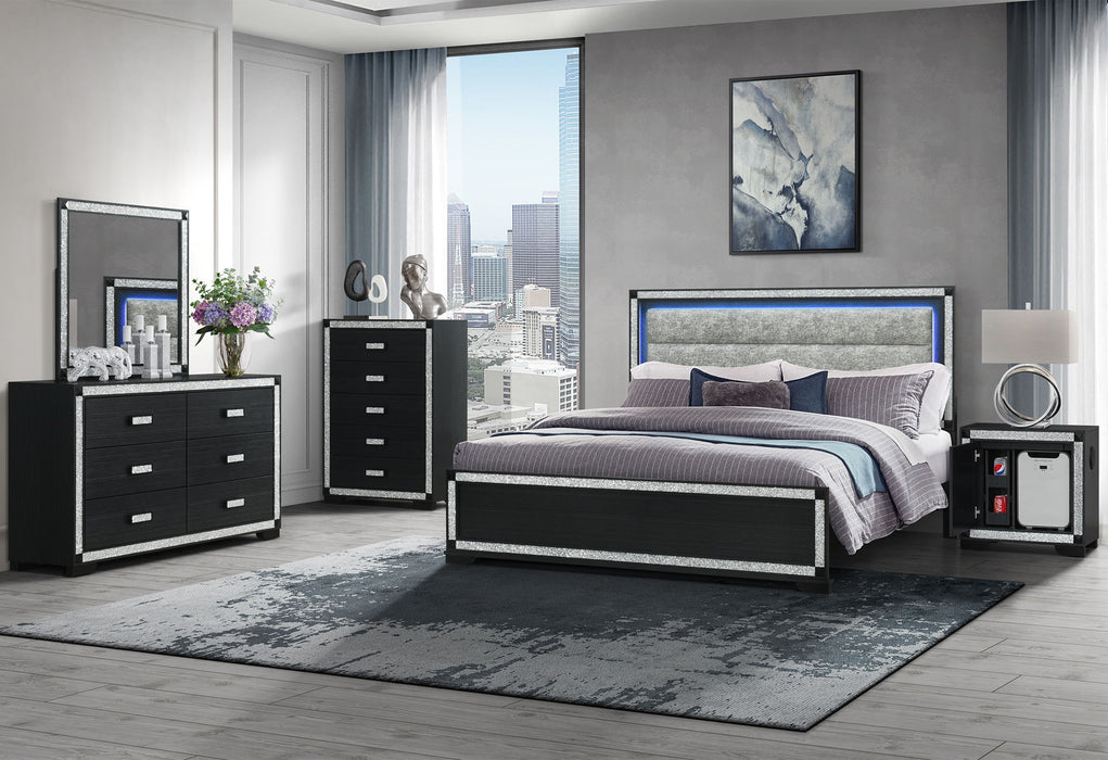 Soleil - 5 Piece Queen Bedroom Set With Cooler And Speaker - Charcoal