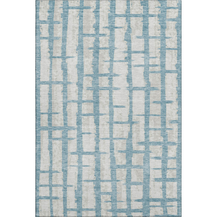 10' X 14' Striped Washable Area Rug With UV Protection (669402) - Sky Blue / Beige