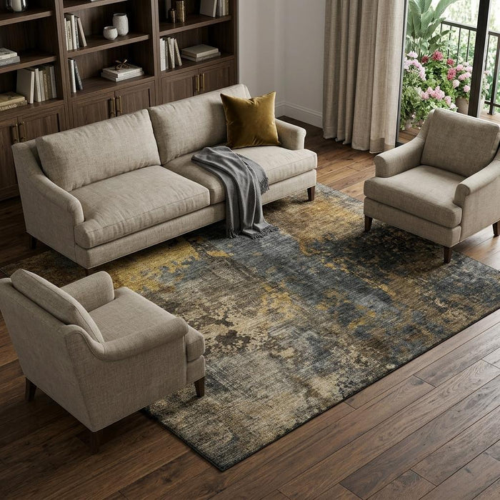 10' X 14' Striped Washable Area Rug With UV Protection (688352) - Gray / Teal / Gold