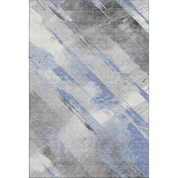 10' X 14' Striped Washable Area Rug With UV Protection (694296) - Sky Blue / Gray / Silver