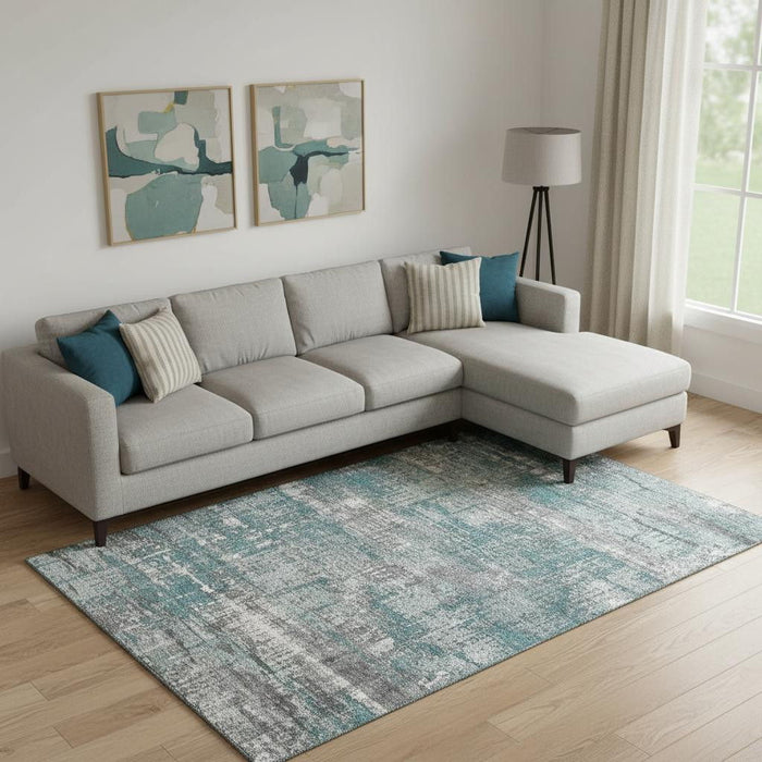 10' X 14' Geometric Washable Area Rug With UV Protection (709738) - Teal / Gray / Ivory