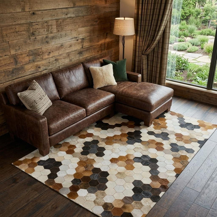 10' X 14' Geometric Washable Area Rug With UV Protection (644718) - Black / Brown / Ivory
