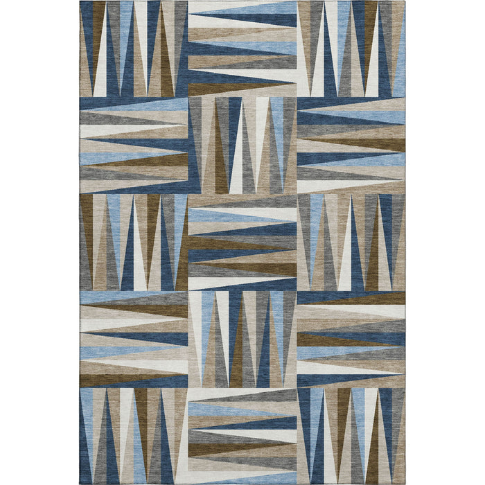 10' X 14' Geometric Washable Area Rug With UV Protection (679444) - Navy Blue / Brown / Ivory