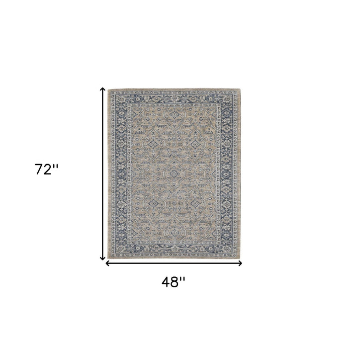 4' X 6' Wool Medallion Hand Woven Area Rug - Gold