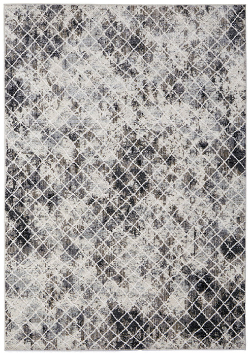 8' X 10' Geometric Distressed Area Rug - Gray And Ivory