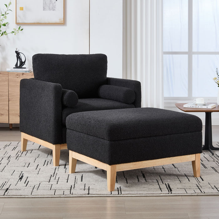 Giga oversized swivel barrel accent chair and ottoman set with storage, featuring plush upholstery and a 360-degree rotating base.