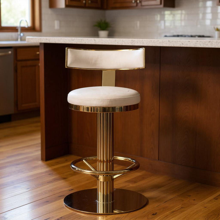 Linen Steel Counter Height Swivel Bar Chair - White / Gold