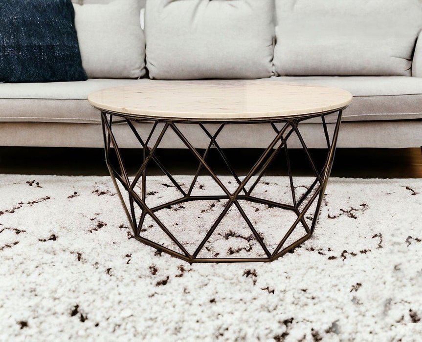 Round Mable And Iron Geometric Coffee Table - Beige
