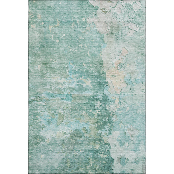 10' X 14' Abstract Washable Area Rug With UV Protection (692178) - Emerald / Pale Aqua / Ivory