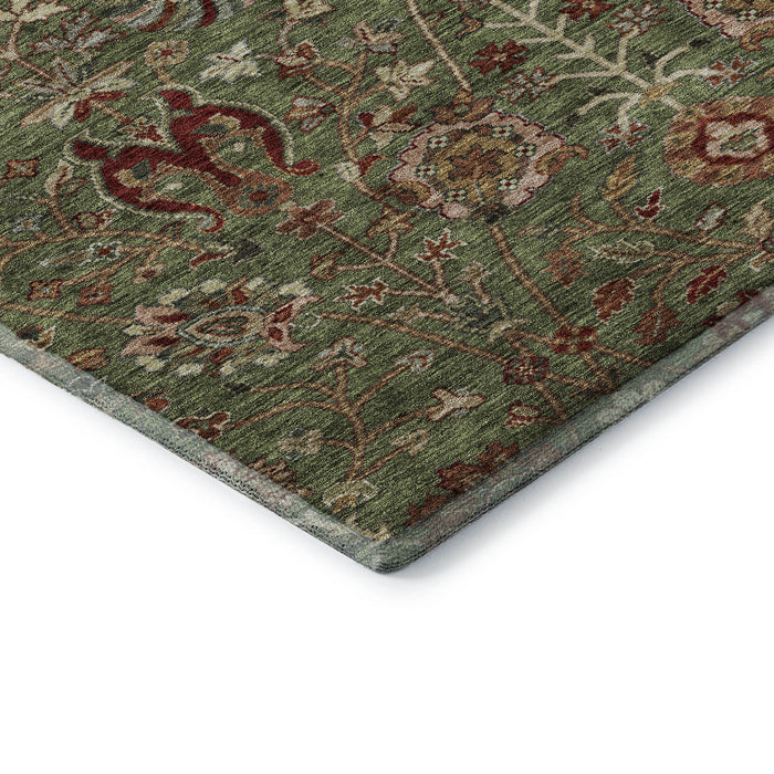 10' X 14' Floral Washable Area Rug With UV Protection (683974) - Fern Green / Red / Ivory