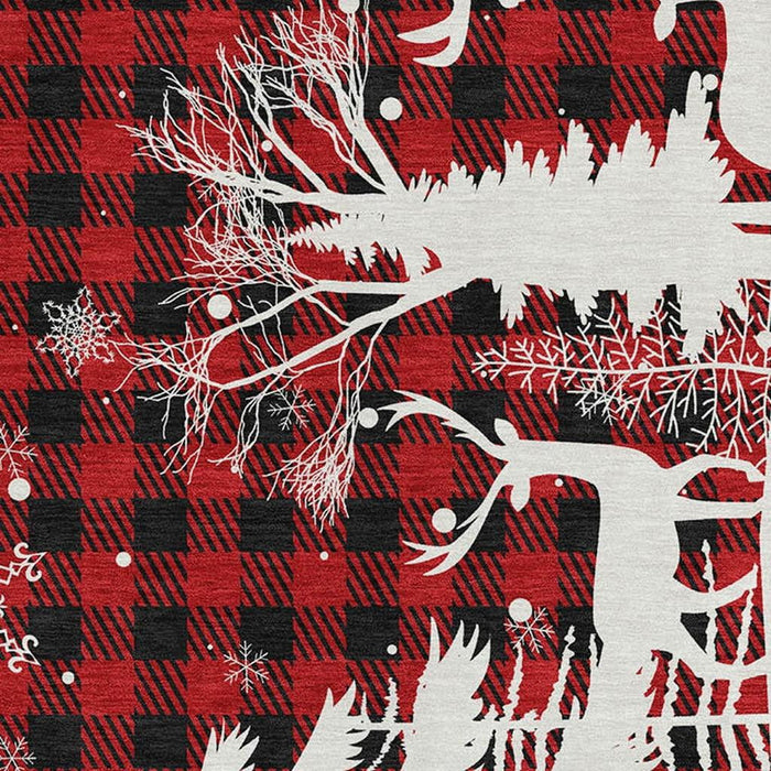 10' X 14' Gingham Washable Area Rug With UV Protection (702329) - Red / Black / Ivory