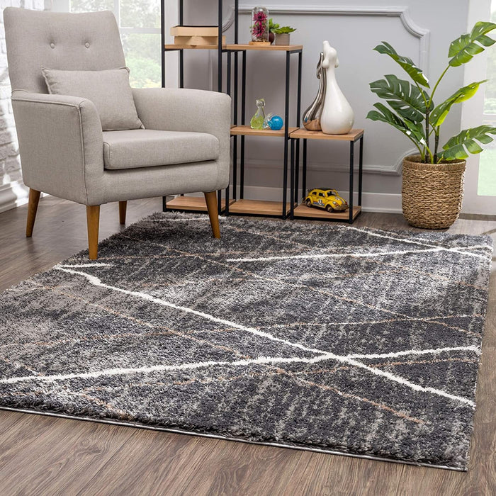 8' x 11' Modern Distressed Lines Area Rug - Gray