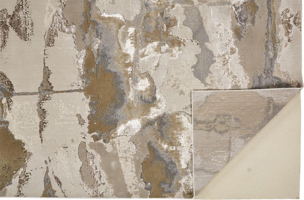 12' x 18' Abstract Area Rug - Gray Ivory And Gold