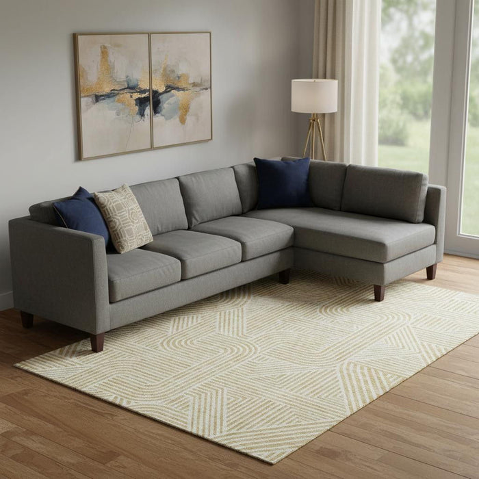 10' X 14' Abstract Geometric Washable Area Rug With UV Protection (672911) - Gold / Ivory