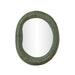 Forest green Orpheus 22x28 inch ribbed fiberglass wall mirror with thick frame by TOV Furniture, hanging on a wall.