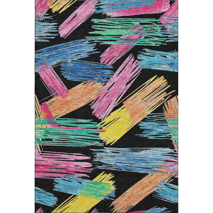 10' X 14' Striped Washable Area Rug With UV Protection (697476) - Black / Pink / Yellow