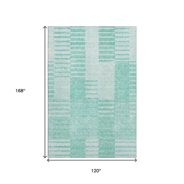 10' X 14' Striped Washable Area Rug With UV Protection (656238) - Teal / Ivory