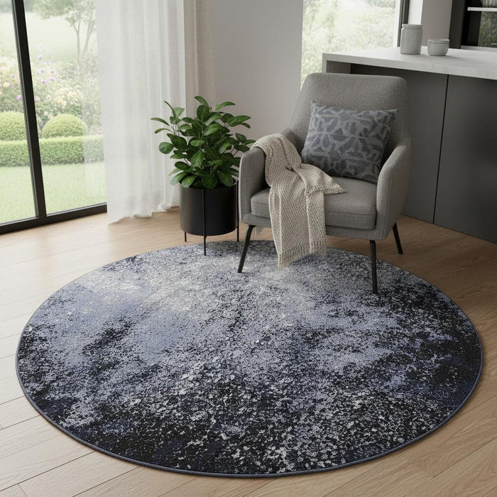 4' Abstract Round Rug (552442) - Blue / Black