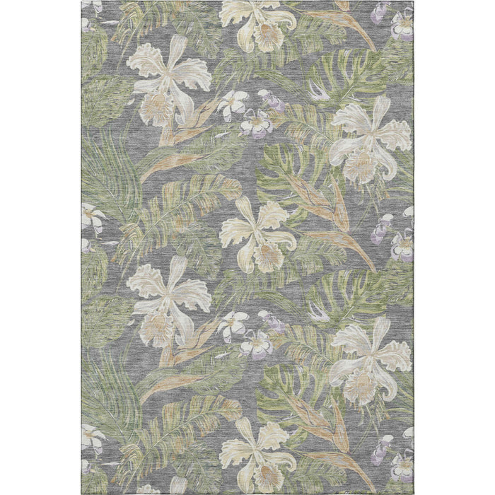 10' X 14' Floral Washable Area Rug With UV Protection (697836) - Gray / Green / Beige