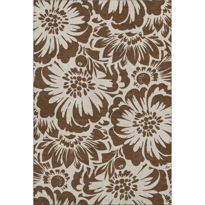 9' X 12' Floral Washable Area Rug With UV Protection (648627) - Brown / Ivory