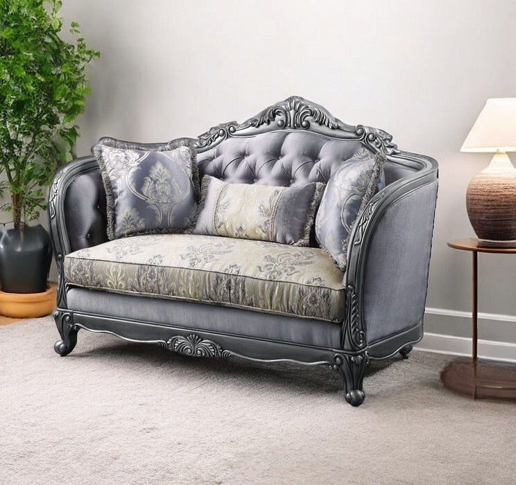 Silk Blend Loveseat And Toss Pillows - Gray / Platinum