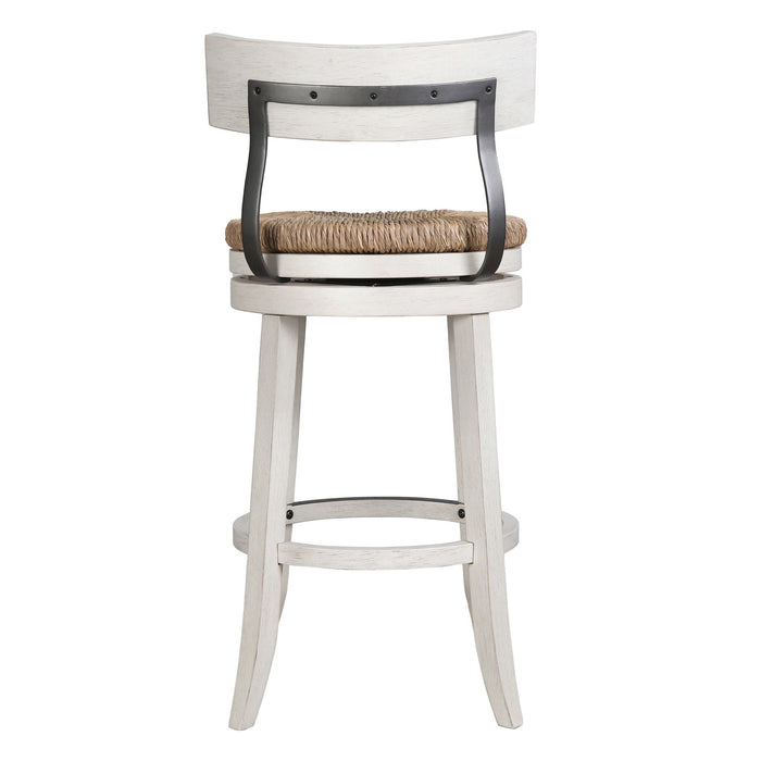 Rattan And Solid Wood Low Back Bar Height Swivel Bar Chair - Brown / White