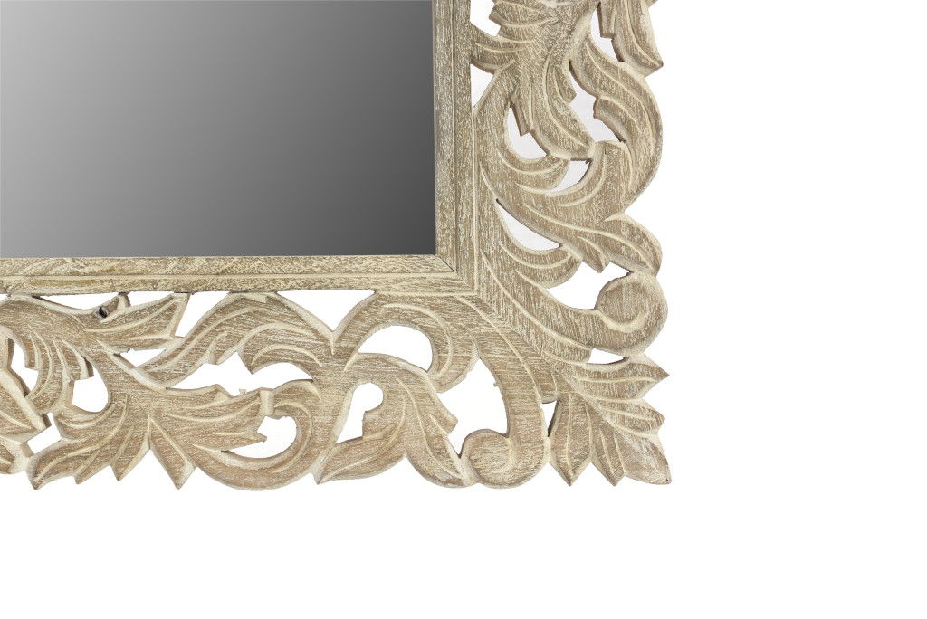 35" Floral Carved Solid Framed Accent Mirror - Gray