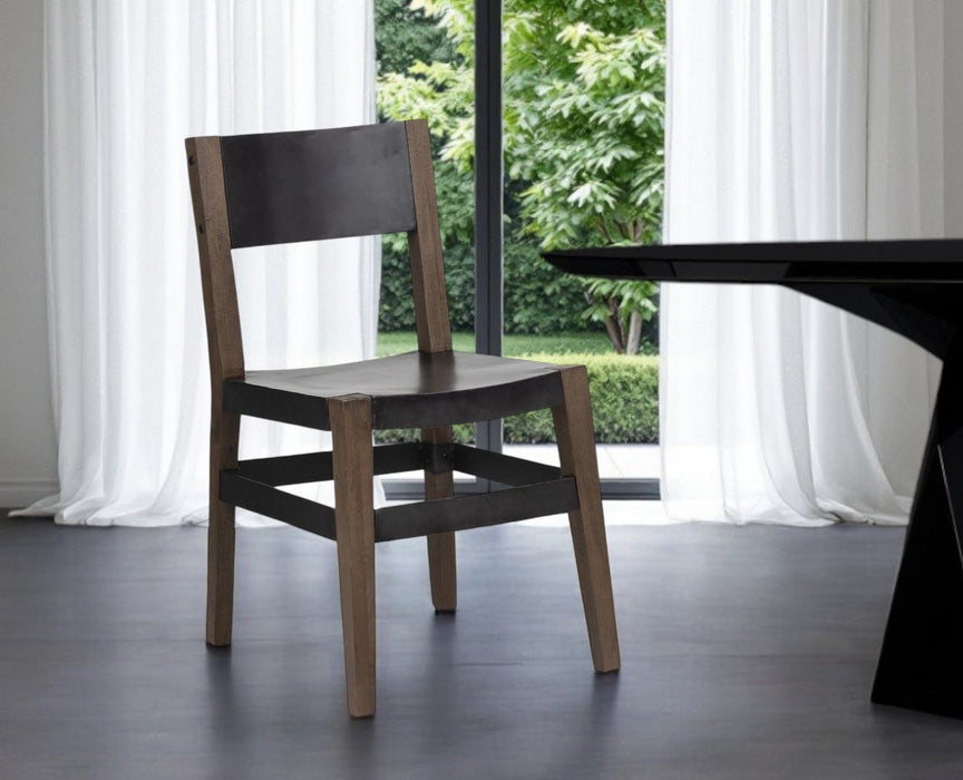 Metal Wood Open Back Dining Side Chair - Brown / Black