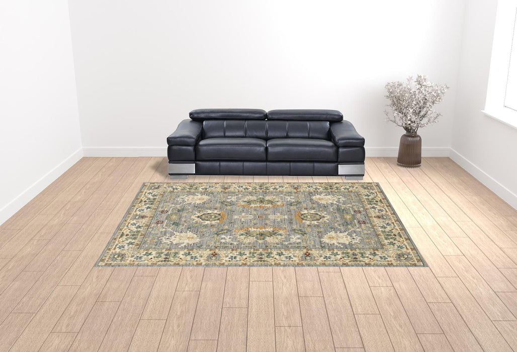 10' x 13' Oriental Power Loom Stain Resistant Area Rug With Fringe - Gray Ivory Orange Teal Green Charcoal Blue And Red
