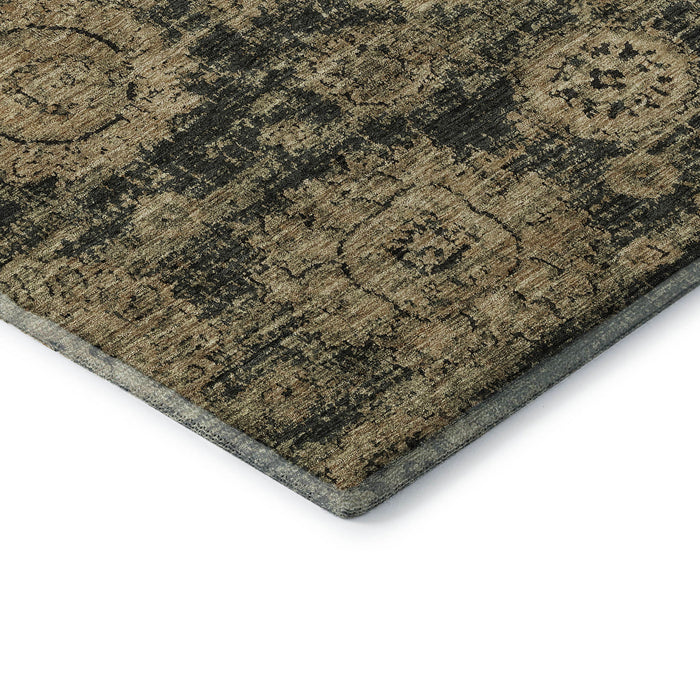 10' X 14' Floral Washable Area Rug With UV Protection (653194) - Charcoal / Brown