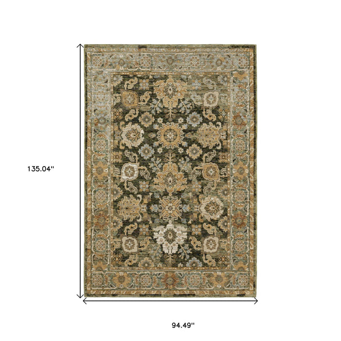 8' X 11' Oriental Area Rug - Green And Gold