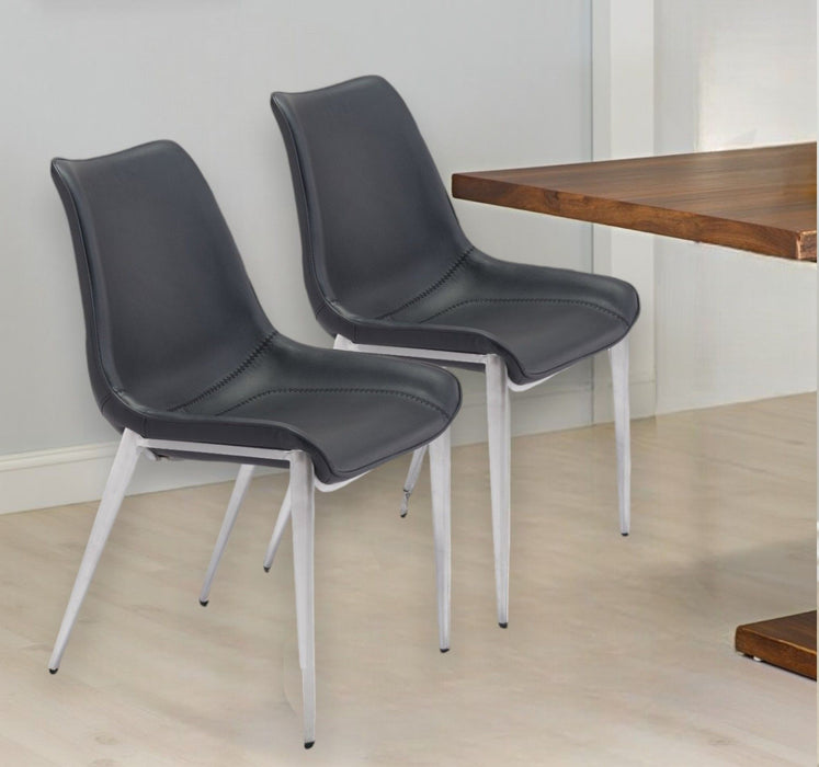 Upholstered Faux Leather Dining Side Chairs (Set of 2) - Black / Silver