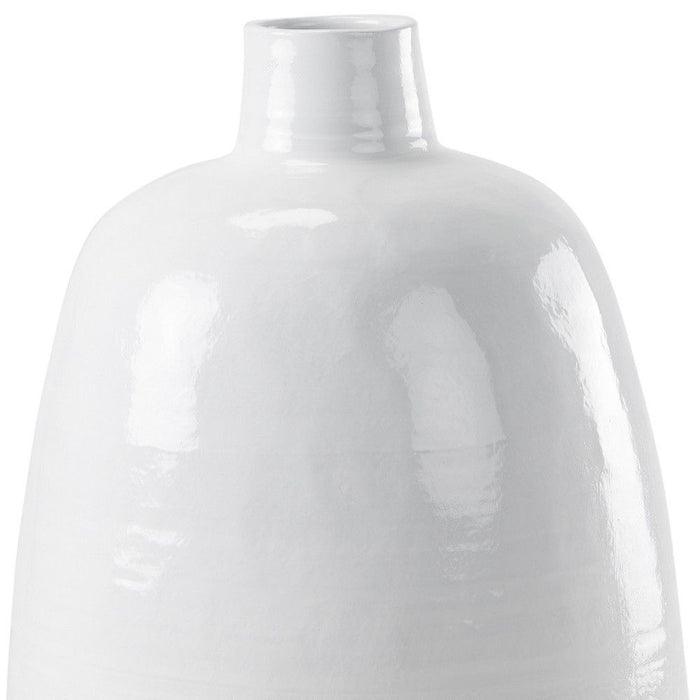 Block Round Floor Vase - White / White