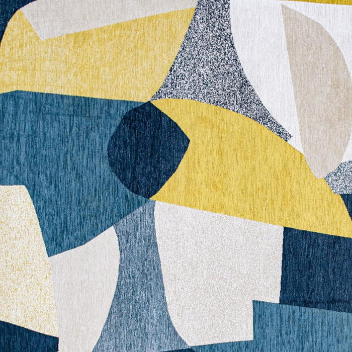 7' X 9' Abstract Washable Area Rug (552009) - Blue / Yellow