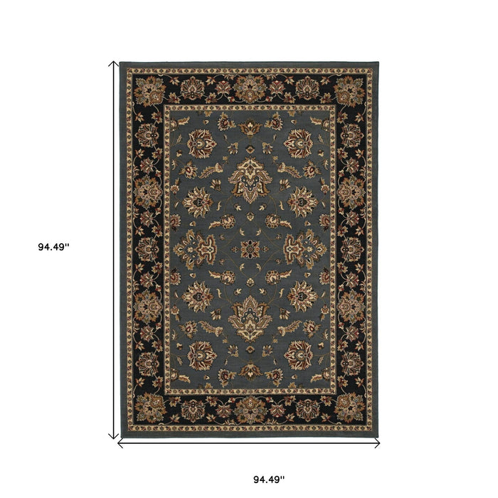 8' Floral Square Rug - Blue And Black
