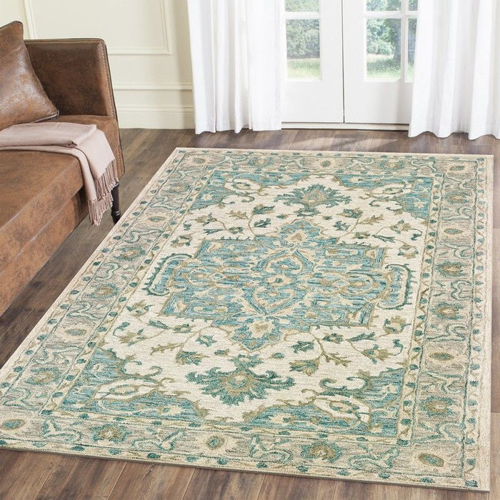 8' x 10' Medallion Area Rug - Turquoise And Cream